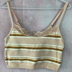 AERIE🤎cream & brown striped unlined crop sports bra tank